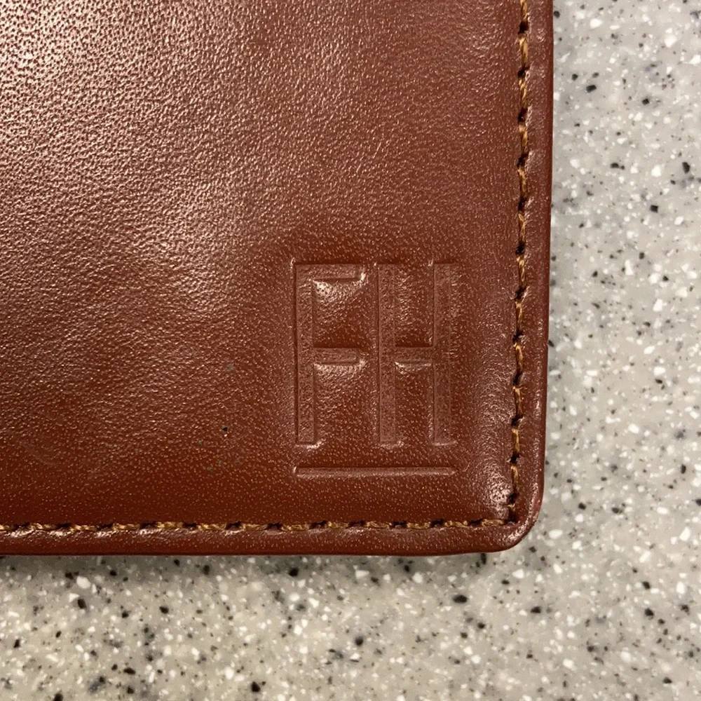 FORREST & HAROLD folding card holder leather wallet in brown/aqua No money clip